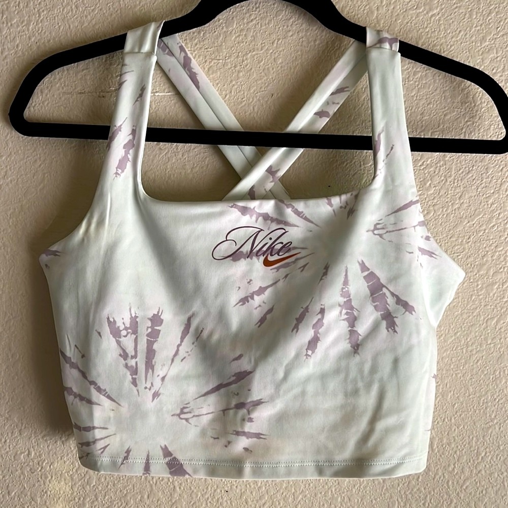 NIKE Dri-Fit Cropped Training Tank Top Pastel Green Tie Dye Mint Yoga Size L
